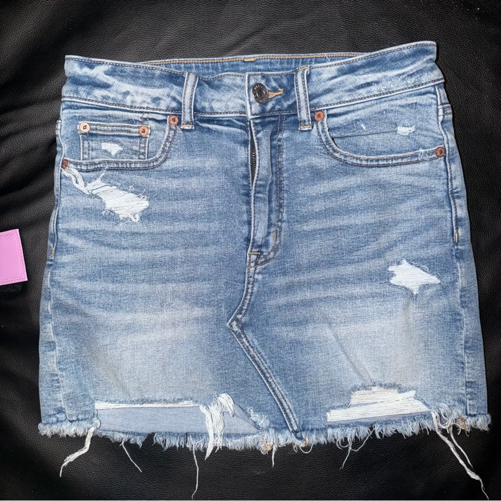 American Eagle Outfitters Light Blue Distressed Mini Skirt